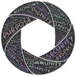 a circular image depicting purpose with words purpose, community and respect.