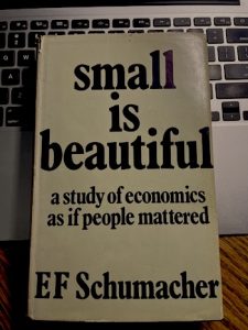 an image o the cover of EF Schumacher's book, Small is Beautiful.